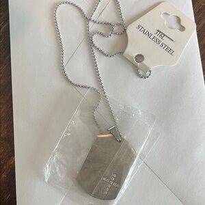 Stainless Steel Dog Tag Necklace with crystal cross